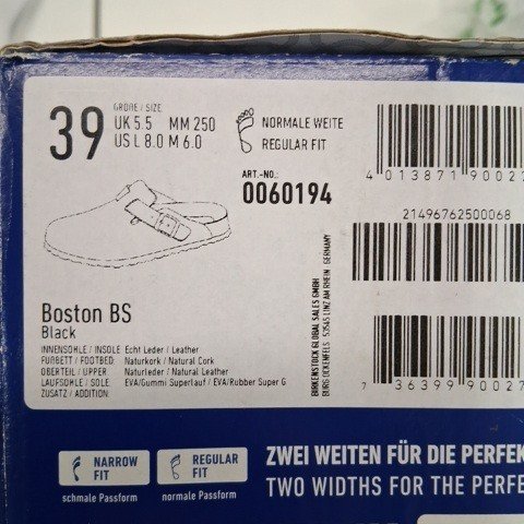 UNISEX BIRKENSTOCKS BOSTON SUPER GRIP SLIDE SANDALS - WOMENS:8 MENS: 6 - BLACK (STYLE: 0060194/1940871) image 2