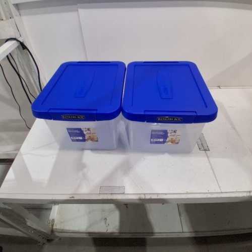 2PK BANKERS BOX HEAVY DUTY LONG PLASTIC LETTER/LEGAL FILE BOX - 29L - BLUE/CLEAR (MODEL: CRC00862) image 2