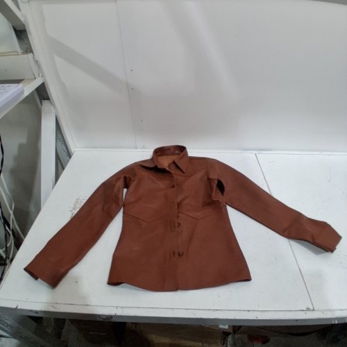 WOMENS LEATHER HIGH NECK JACKET - BROWN image 2