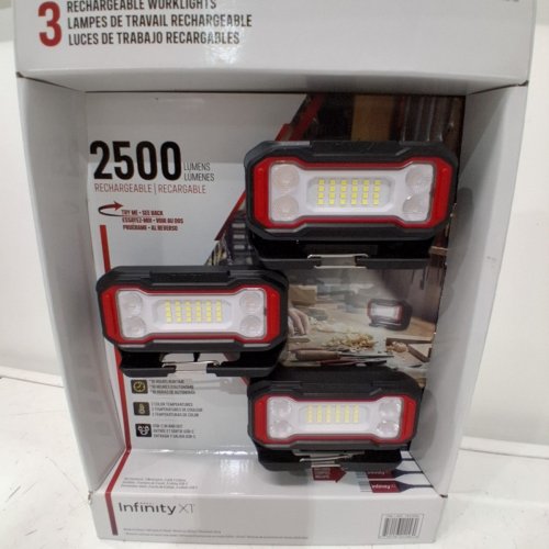 3PK INFINITY X1 RECHARGEABLE STAND UP WORK LIGHTS - UP TO 2500LM - BLACK WARM/TO HIGH BRIGHT WHITE (MODEL: 1937956) image 2