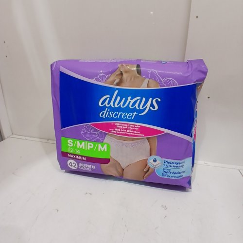 42PK WOMEN'S ALWAYS DISCREET MAXIMUM PROTECTION DISPOSABLE UNDERWEAR - SMALL/MEDIUM - PINK image 2