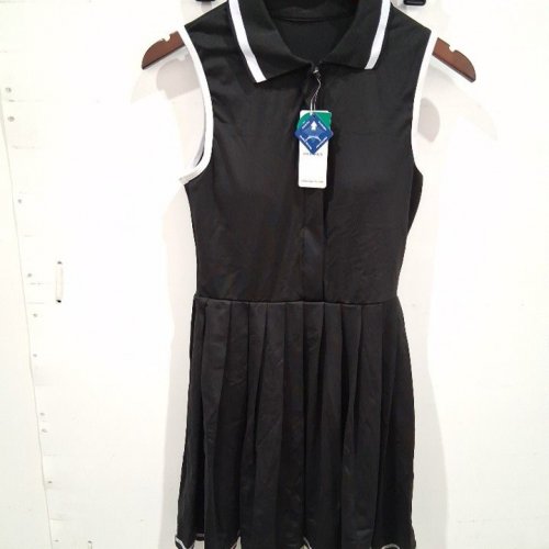 WOMEN'S ATTANCO PLEATED COLLARED SLEEVELESS SWIM DRESS WITH SHORTS - SMALL - BLACK image 2