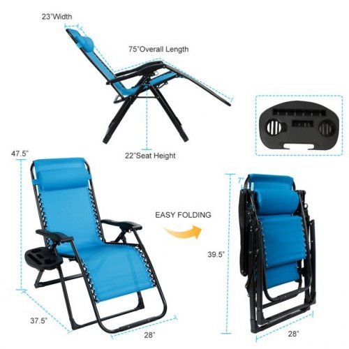 2PK GYMAX FOLDING ZERO GRAVITY RECLINING CHAIR - BLUE (MODEL: T-LCZG212CLBB) image 2