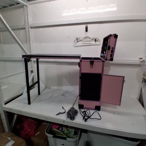 ROLLING TRAVEL MANICURE MAKEUP 3 DRAWER TRUNK CASE WITH FOLDING TABLE, LED MIRROR AND BLUETOOTH SPEAKERS - PINK/BLACK image 5