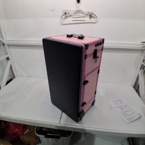 ROLLING TRAVEL MANICURE MAKEUP 3 DRAWER TRUNK CASE WITH FOLDING TABLE, LED MIRROR AND BLUETOOTH SPEAKERS - PINK/BLACK image 10