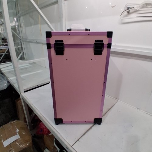 ROLLING TRAVEL MANICURE MAKEUP 3 DRAWER TRUNK CASE WITH FOLDING TABLE, LED MIRROR AND BLUETOOTH SPEAKERS - PINK/BLACK image 11