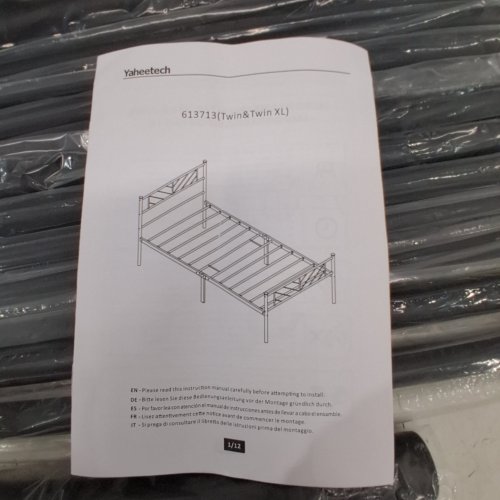 YAHEETECH PLATFORM BED FOUNDATION WITH ARROW DESIGN HEADBOARD - TWIN - BLACK (MODEL: 613713) image 2