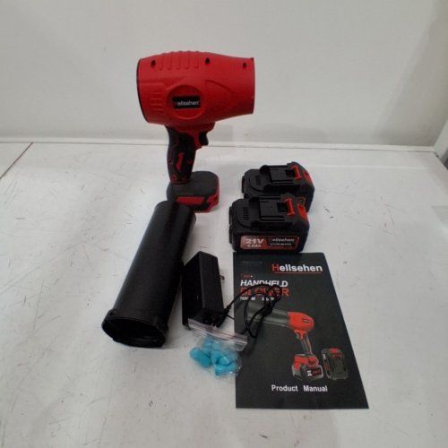 HELLSEHEN HANDHELD CORDLESS LEAF BLOWER FOR PATIO CLEANING, LAWN CARE, BLOWING LEAVES/DUST WITH 2 BATTERIES AND CHARGER INCLUDED - 21V - RED/BLACK (MODEL: ZLG-LB) image 3