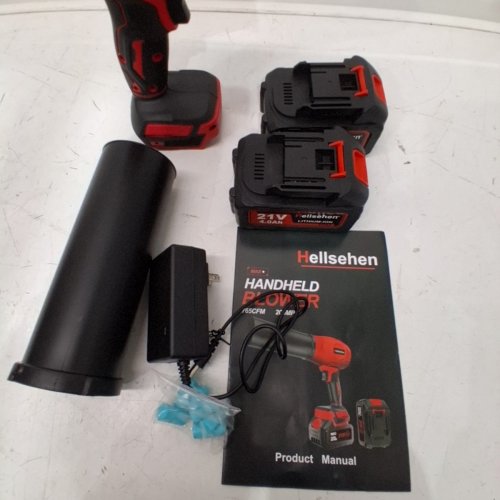 HELLSEHEN HANDHELD CORDLESS LEAF BLOWER FOR PATIO CLEANING, LAWN CARE, BLOWING LEAVES/DUST WITH 2 BATTERIES AND CHARGER INCLUDED - 21V - RED/BLACK (MODEL: ZLG-LB) image 4