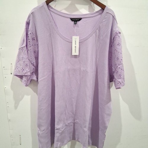 WOMEN'S LANE BRYANT RIBBED EYELET SLEEVE TOP - 6X - PURPLE VIOLET (STYLE: LB0019) image 2