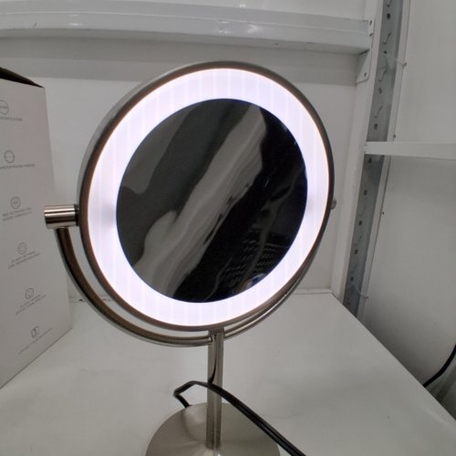 CONAIR HALO DOUBLE SIDED ROUND VANITY MIRROR WITH 3 LIGHT MODES - 1X AND 10X MAGNIFICATION - SATIN NICKEL (MODEL: BE401X2L) image 2