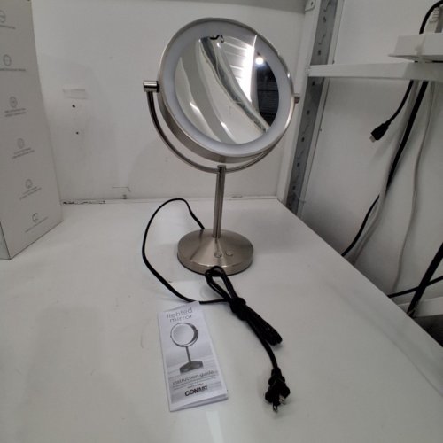 CONAIR HALO DOUBLE SIDED ROUND VANITY MIRROR WITH 3 LIGHT MODES - 1X AND 10X MAGNIFICATION - SATIN NICKEL (MODEL: BE401X2L) image 5
