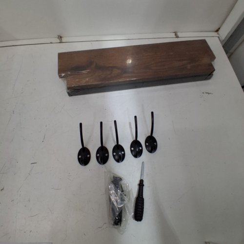 WOODEN WALL-MOUNTED HOOK RACK - 17" - BLACK/DARK WOOD image 2