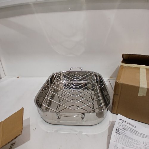 ROASTING PAN WITH U-SHAPE RACK -16" -STAINLESS STEEL image 2