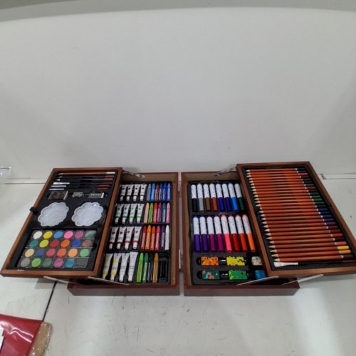 139PC KINSPORY ART SUPPLY SET IN WOODEN CASE - COLORED PENICLS, OIL OASTELS, PAINT AND MORE image 2