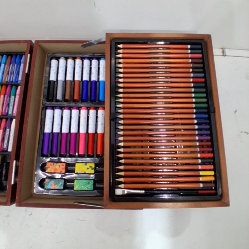 139PC KINSPORY ART SUPPLY SET IN WOODEN CASE - COLORED PENICLS, OIL OASTELS, PAINT AND MORE image 4