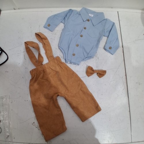 BABY'S ZANARZT BOW TIE & LONG SLEEVE WITH OVERALLS SET - 3-6 MONTHS - BLUE / BROWN (STYLE : 08292737064826) image 2