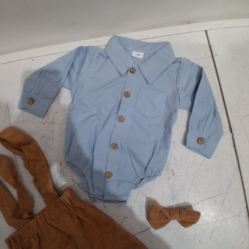 BABY'S ZANARZT BOW TIE & LONG SLEEVE WITH OVERALLS SET - 3-6 MONTHS - BLUE / BROWN (STYLE : 08292737064826) image 3