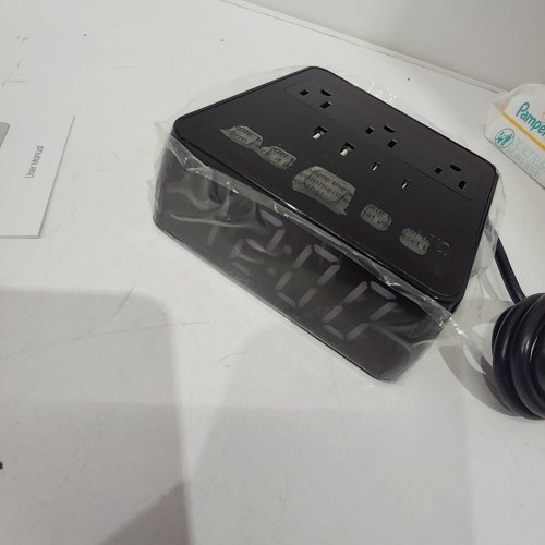 JACKYLED DIMMABLE DUAL ALARM CLOCK POWER STRIP WITH 3 OUTLETS, 4 USB PORTS - BLACK (MODEL: ECS-US0.31) image 2
