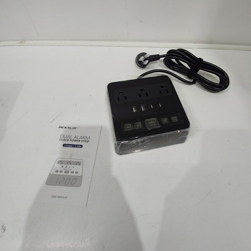 JACKYLED DIMMABLE DUAL ALARM CLOCK POWER STRIP WITH 3 OUTLETS, 4 USB PORTS - BLACK (MODEL: ECS-US0.31) image 4