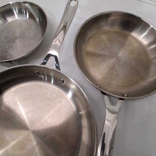 3PC JAMIE OLIVER T-FAL STAINLESS STEEL FRYING PAN SET - 8"/9.5"/10" - SILVER (MODEL: E311S334) image 4