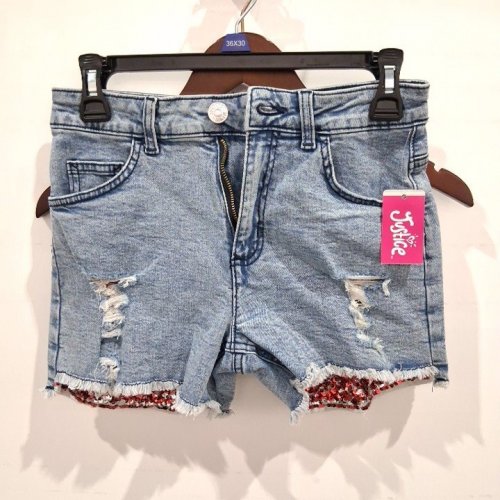 GIRLS' JUSTICE SEQUIN MINI MOM JEAN SHORTS - 12 - BLUE/RED image 2