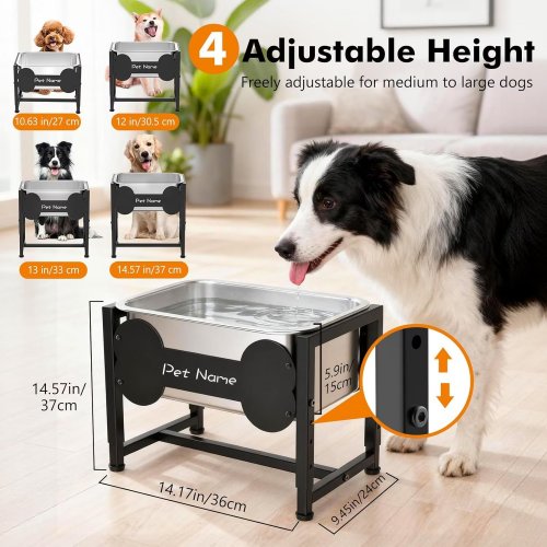 TIVRAY ELEVATED DOG BOWL - 2.4 GAL - 14.57" X 14.17" X 9.45" - BLACK image 2