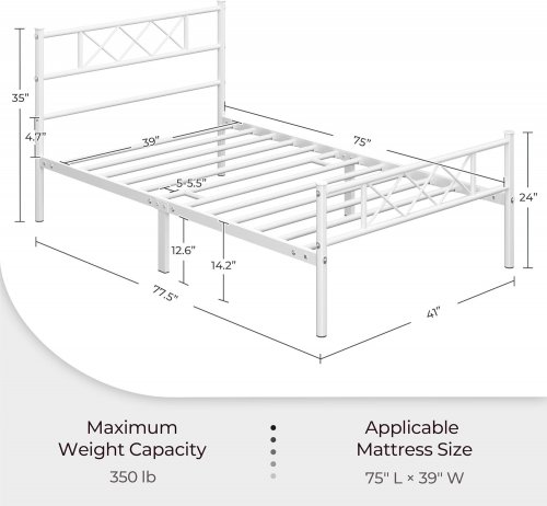 YAHEETECH METAL TWIN BED FRAME - TWIN - WHITE (ITEM: 615983) image 2