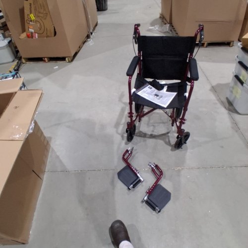 MEDLINE ALUMINUM TRANSPORT CHAIR WITH WHEELS - 300LB CAP - RED image 2