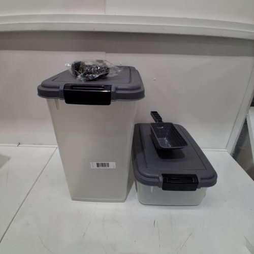 IRIS USA REMINGTON DOG FOOD AND TREAT STORAGE CONTAINER - 33QT + 12QT COMBO, AIRTIGHT, STACKABLE, 450G SCOOP, WHEELS FOR EASY MOBILITY, BPA FREE - DARK GREY (MODEL: MP-COMBO) image 2