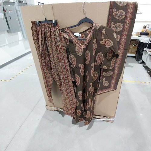 3PC TRADITIONAL GERUA PRINTED SET WITH TROUSER AND DUPATTA - MEDIUM - BROWN/RED image 2