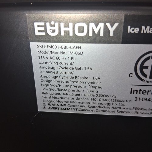 EUHOMY COUNTERTOP ICE MAKER - MAKES 26LBS/DAY - BLACK (MODEL: IM-06D) image 6