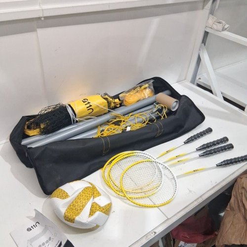 A11N 2-IN-1 ADJUSTABLE OUTDOOR VOLLEYBALL AND BADMINTON COMBO SET WITH ADUJSTABLE HEIGHT - 22FT X 6/7/8FT - YELLOW/BLACK/SILVER (MODEL: ANS-TN-3005) image 2