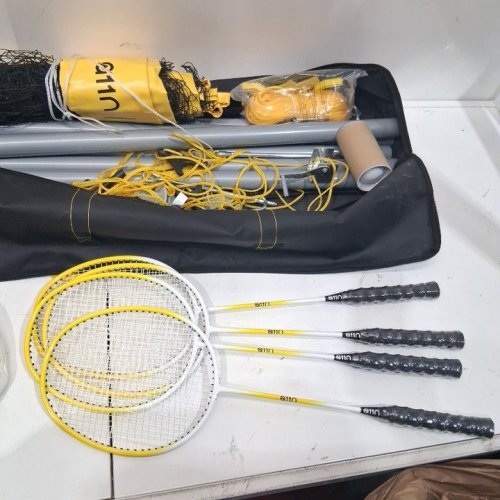 A11N 2-IN-1 ADJUSTABLE OUTDOOR VOLLEYBALL AND BADMINTON COMBO SET WITH ADUJSTABLE HEIGHT - 22FT X 6/7/8FT - YELLOW/BLACK/SILVER (MODEL: ANS-TN-3005) image 4