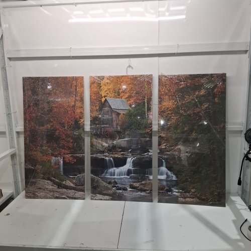 3PC NATURE SCENERY AUTUMN WATERFALL TRIPTYCH WALL ART - 60" X 40" - MULTICOLOUR image 2