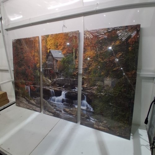 3PC NATURE SCENERY AUTUMN WATERFALL TRIPTYCH WALL ART - 60" X 40" - MULTICOLOUR image 3
