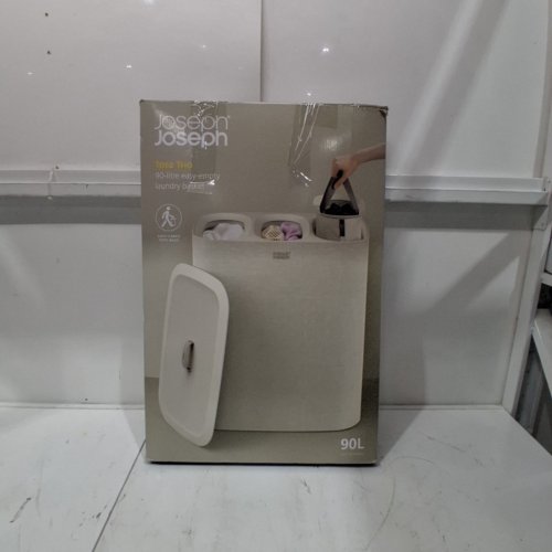 JOSEPH JOSEPH TOTA TRIO LAUNDRY HAMPER SEPARATION BASKET WITH LID - 3 REMOVABLE WASHING BAGS WITH HANDLES - 90L - ECRU BEIGE (MODEL:50021) image 3
