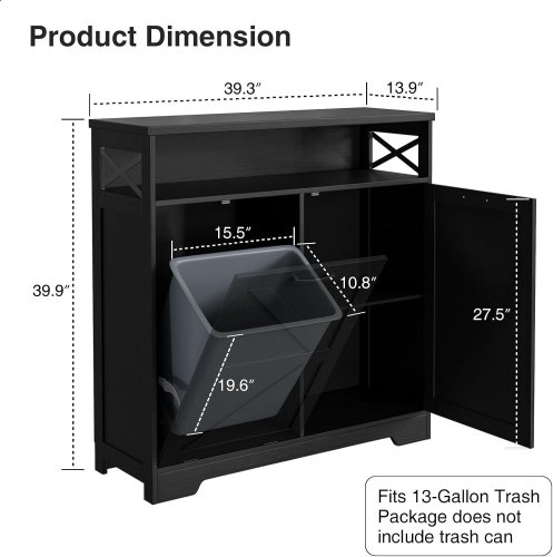 BEFRASES TILT OUT TRASH CAN CABINET FARMHOUSE KITCHEN ISLAND CABINET WITH ADJUSTABLE SHELF FOR HIDDEN LAUNDRY BASKET - FITS A 13 GAL GARBAGE CAN - BLACK (MODEL:J1S041GR01A) image 2