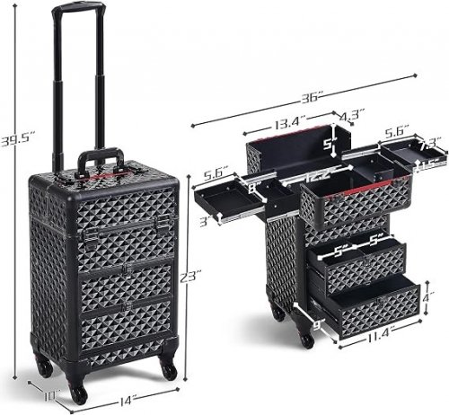 YAHEETECH ROLLING MULTIPURPOSE MULTI-TIER MAKEUP CASE - BLACK (ITEM: 592586) image 2