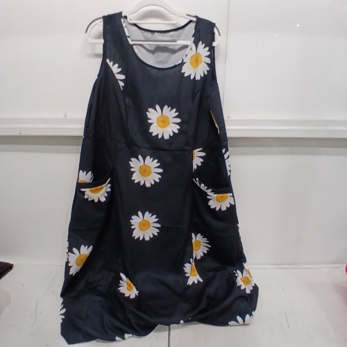 WOMENS SUNFLOWER DRESS WITH POCKETS - EXTRA LARGE - BLACK/YELLOW image 2