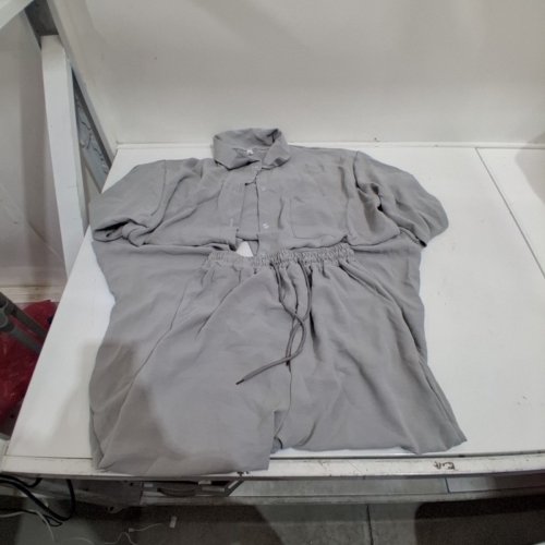 2PC MENS UNBRANDED LONG SLEEVE PAJAMA SET - LARGE - GREY image 2