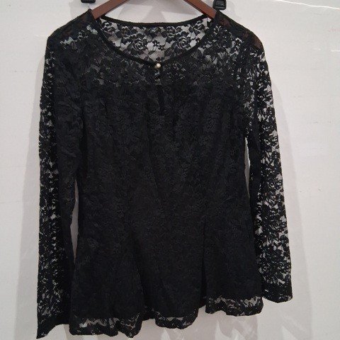 WOMEN'S LACE LONG SLEEVE TOP - MEDIUM - BLACK image 2
