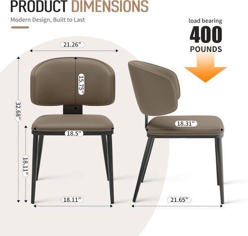 2PK HAUFCHOX FAUX LEATHER DINING CHAIR - 400LBS CAPACITY - MILK COFFEE/BROWN (MODEL:760646775457) image 2