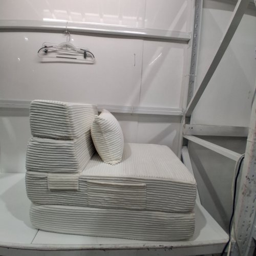 4 IN 1 FOLDING SOFA BED /CONVERTIBLE SLEEPER CHAIR WITH THROW PILLOW - 76" X 25" - WHITE CREAM image 2