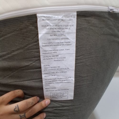 5" MEMORY FOAM MATTRESS WITH REMOVEABLE COVER - TWIN - WHITE image 3