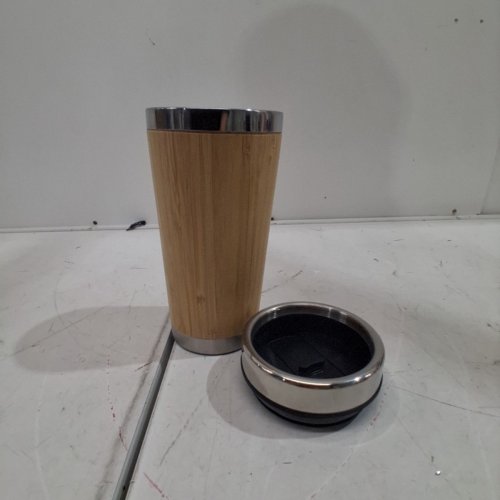 INSULATED TRAVEL COFFEE TUMBLER - 16 OZ - STAINLESS STEEL/BAMBOO image 2