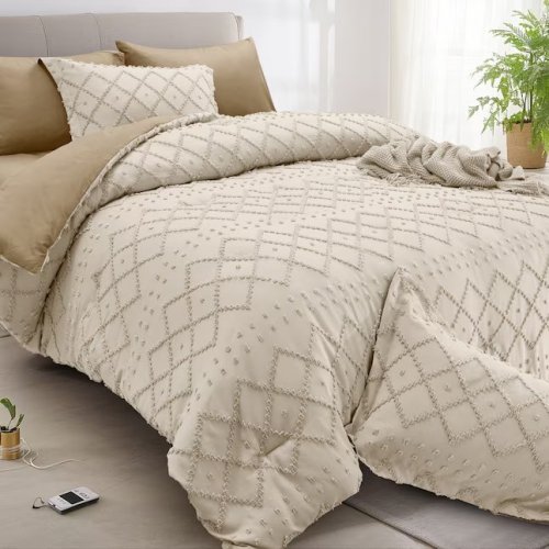 JEAREY MICROFIBER COMFORTER BEDDING SET - QUEEN - BEIGE (MODEL: 6644301/JE-JHZS-BE-Q) image 2
