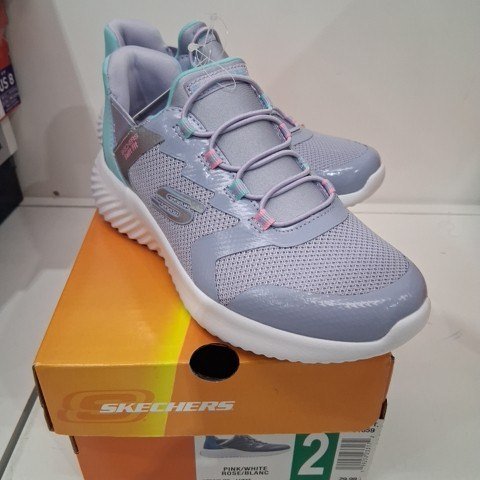 GIRLS SKECHERS SNEAKERS - SIZE 2 - LAVENDER, TEAL, PINK AND WHITE (STYLE: 2001659) image 2