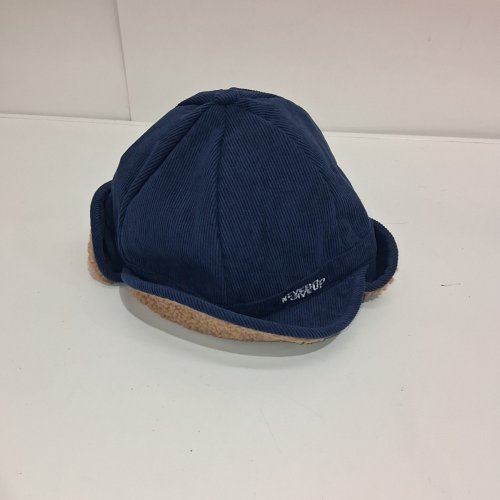 YOUTH UNISEX SUPCHAOKE CORDUROY FLEECE LINED EAR FLAP HAT - ONE SIZE - NAVY / TAN image 2