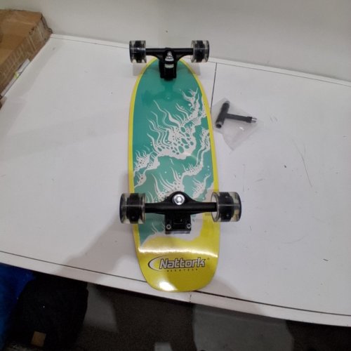 NATTORK YOUTH CRUISER SKATEBOARD - 29" X 9" - TEAL, YELLOW AND BLUE image 3